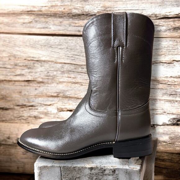 Justin Boots Western Boots Juniors Gray Leather Roper Style Country Size 5.5 D - Picture 1 of 9